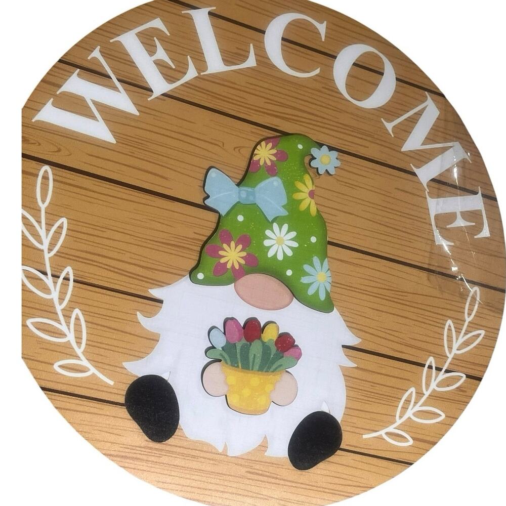 Gnome Welcome Wooden Sign w/15 Interchangeable Hats and Hands Designs